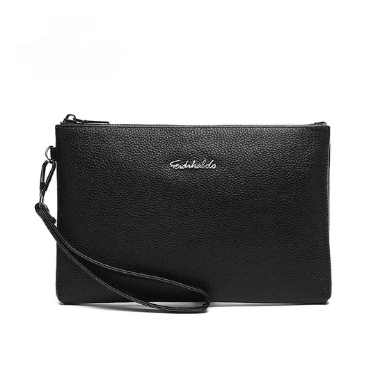 Pochette Noir Minimaliste en Véritable Cuir