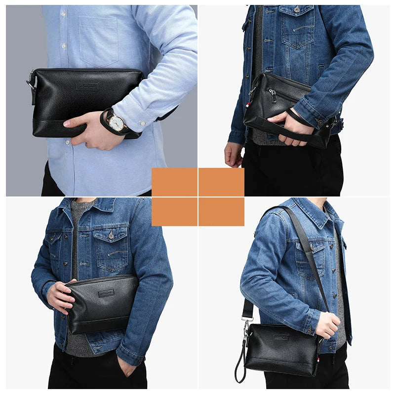 Pochette Homme Noir Élégante en Cuir