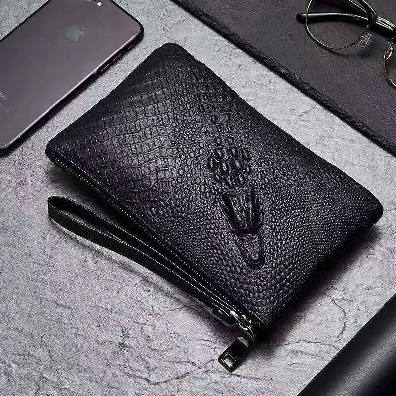 Pochette Noir en Simili Cuir Crocodile