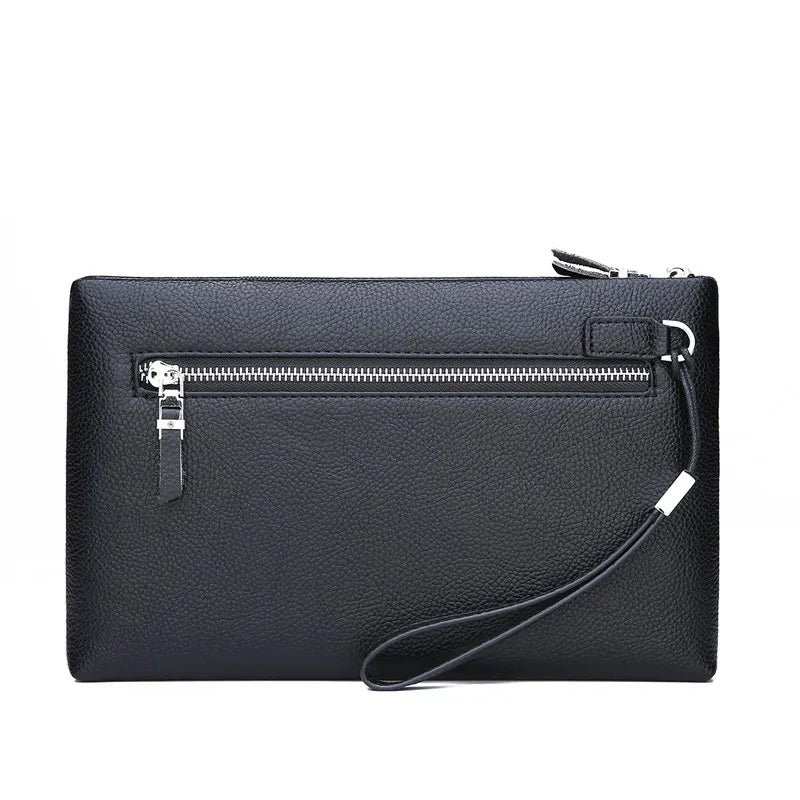 Pochette Noir en Cuir à Motif Matelassé