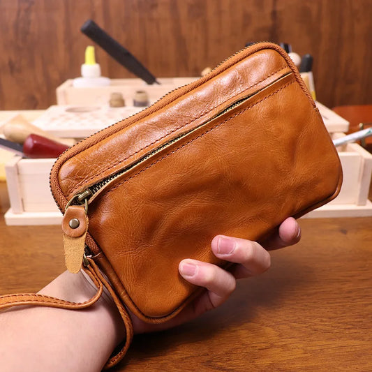 Pochette en Cuir Vintage avec Zip