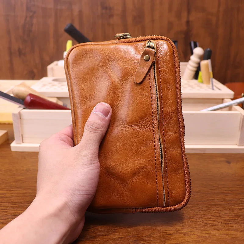 Pochette en Cuir Vintage avec Zip